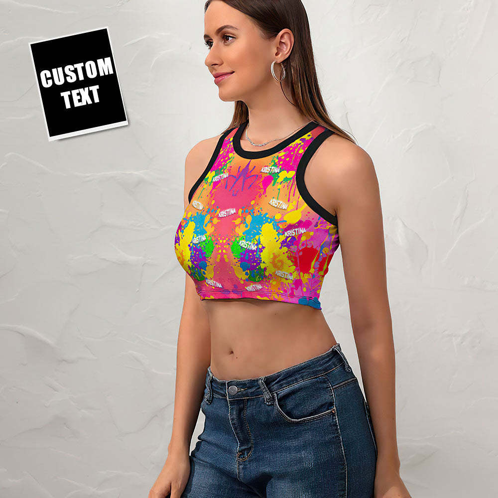 Custom Face Ladies Short Racer Vest Graffiti Crop Top -