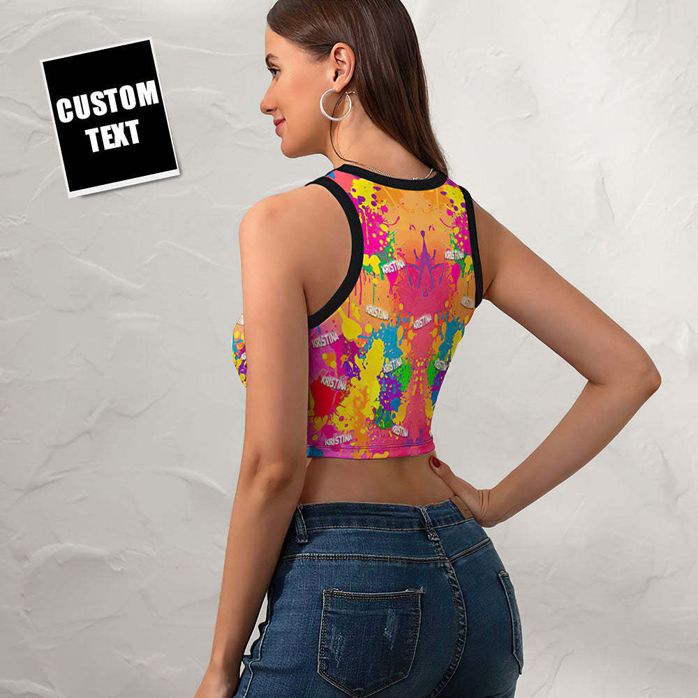 Custom Face Ladies Short Racer Vest Graffiti Crop Top -