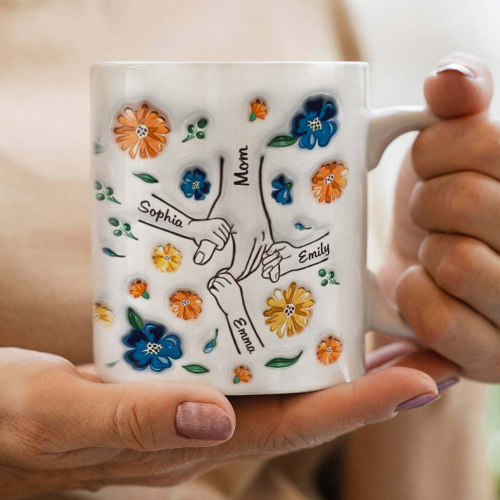 Mug 3d Personnalisé Avec Nom Et Main Dans La Main - MaPhotochaussetteFr