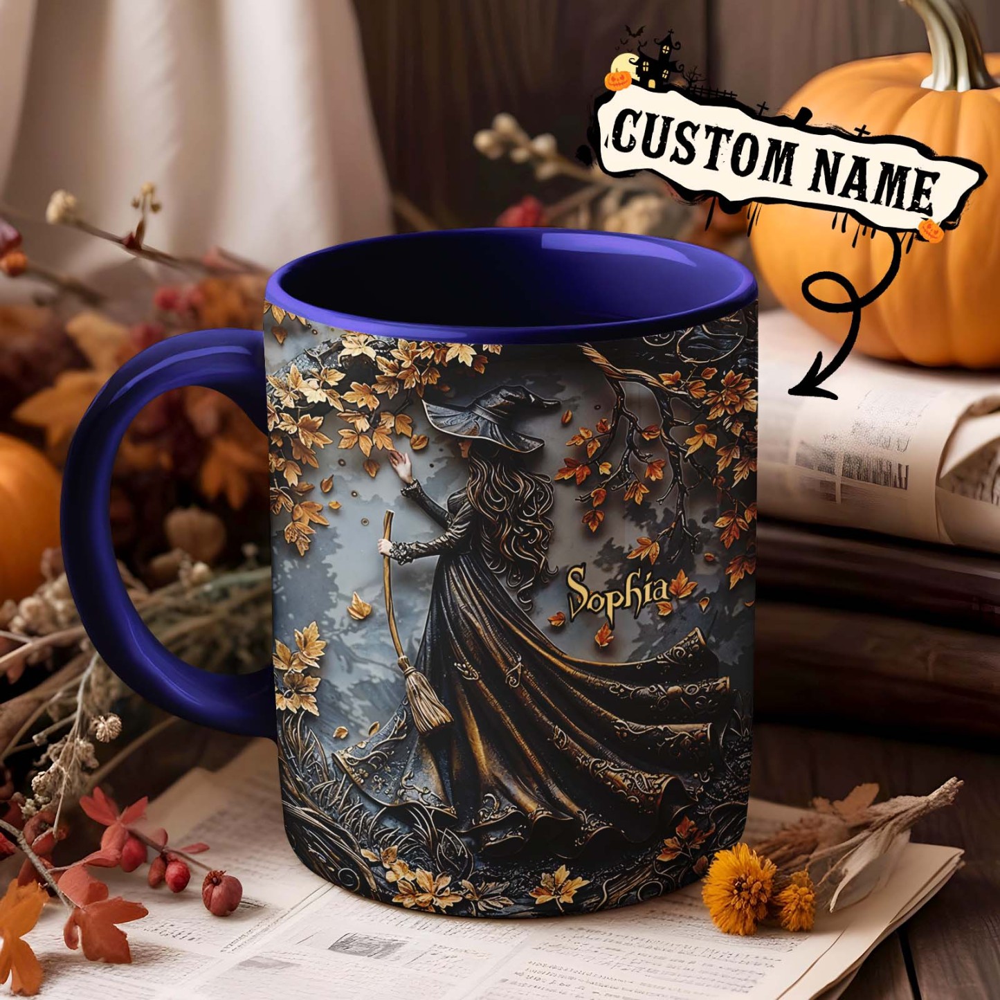 Mug Personnalisé Avec Nom Et Accent De Sorcière, Magnifique Mug Personnalisé Pour Halloween - MaPhotochaussetteFr