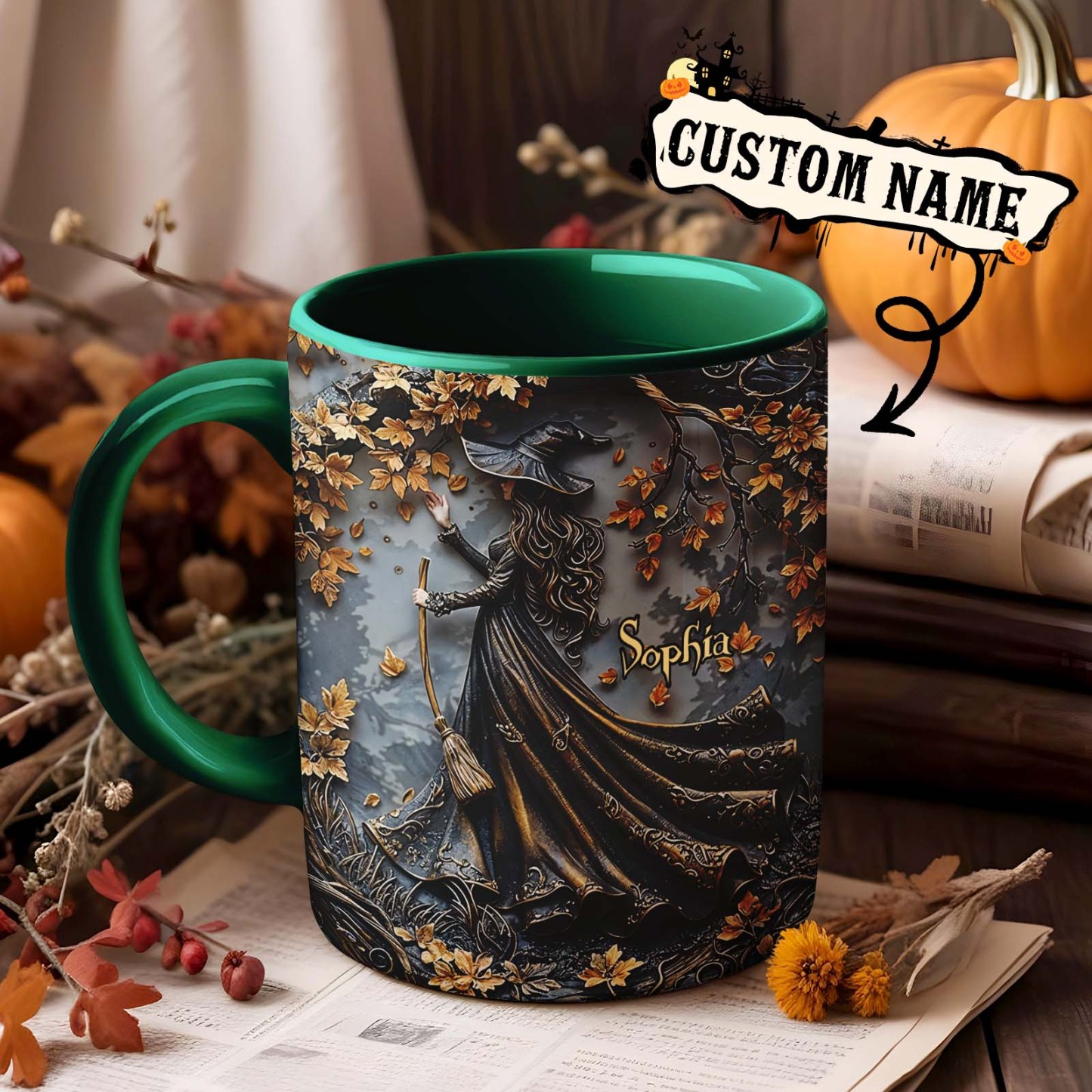 Mug Personnalisé Avec Nom Et Accent De Sorcière, Magnifique Mug Personnalisé Pour Halloween - MaPhotochaussetteFr