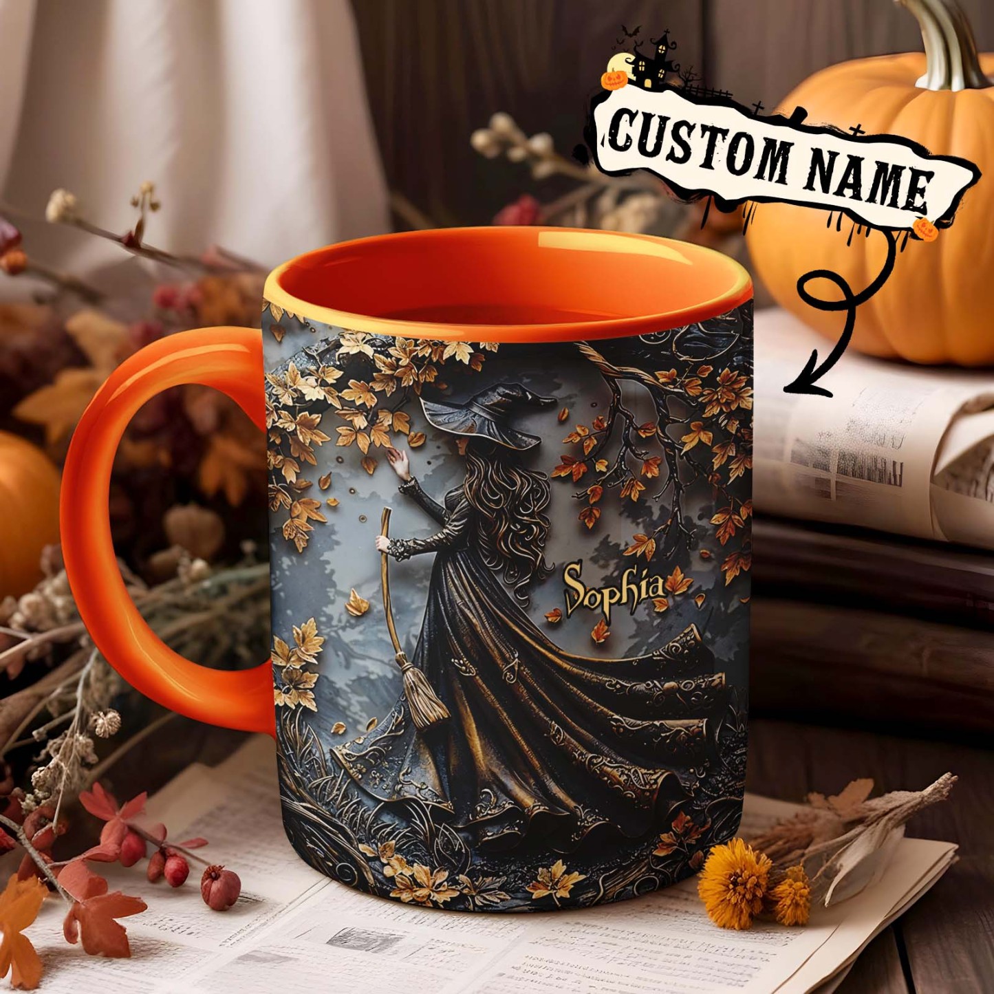 Mug Personnalisé Avec Nom Et Accent De Sorcière, Magnifique Mug Personnalisé Pour Halloween - MaPhotochaussetteFr
