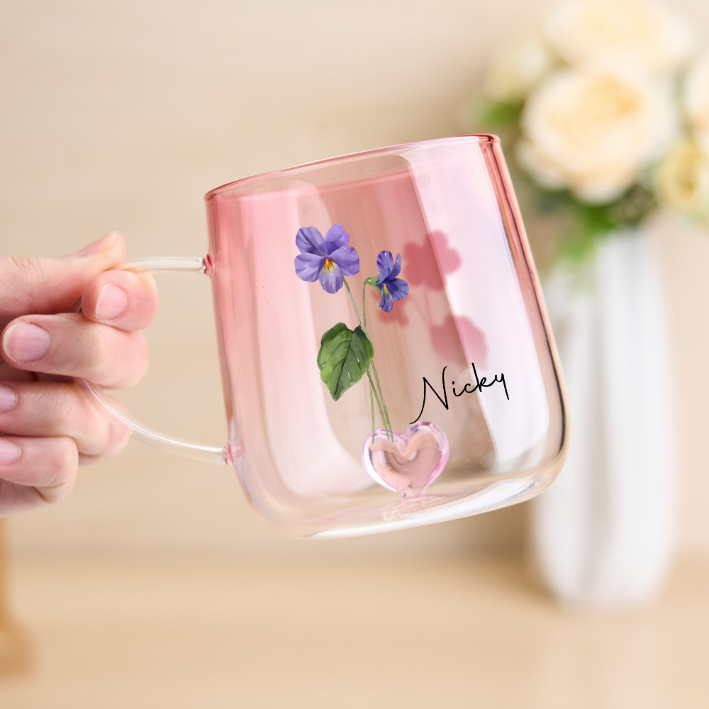 Tasse En Verre Dégradé Rose Personnalisée « Tu Es La Plus Belle Fleur » - MaPhotochaussetteFr