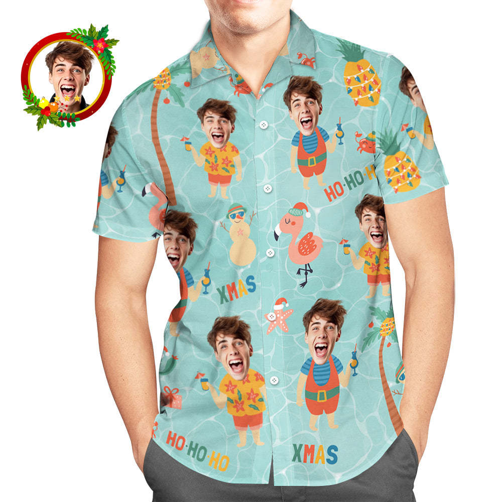Chemise Hawaïenne À Visage Personnalisé, Ananas Avec Chemises De Noël Pour Hommes, Père Noël -