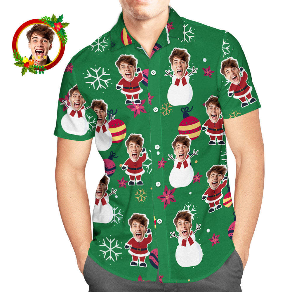 Chemise Hawaïenne Avec Visage Personnalisé, Boule De Noël, Chemises De Noël Pour Hommes -