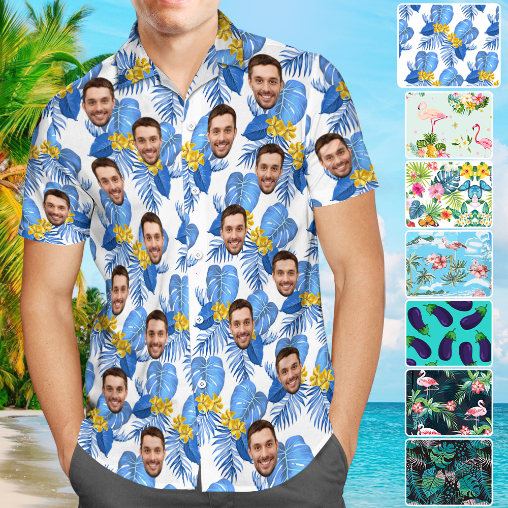 test Chemise Hawaïenne Personnalisée Pour Hommes, Impression Intégrale De Grandes Feuilles, Manches Courtes