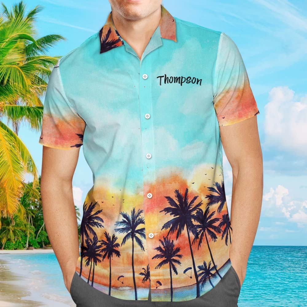 Photo Personnalisée Vacances En Famille Chemise Hawaïenne Nom Et Photo Chemise Hawaïenne - MaPhotochaussetteFr