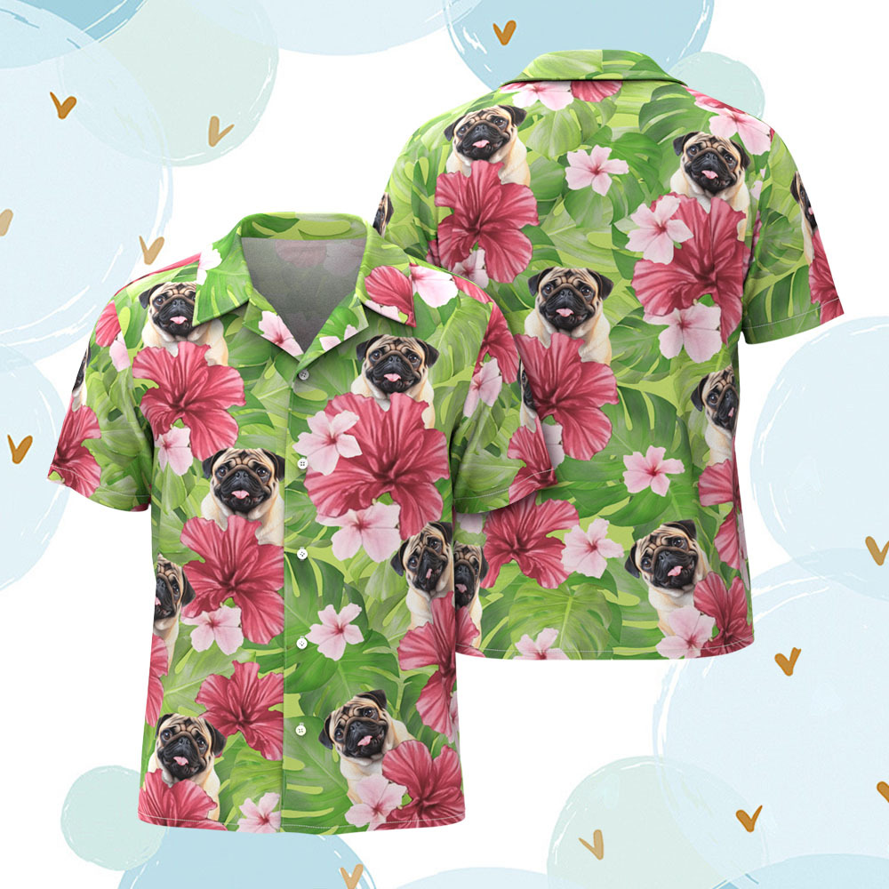 Chemises Hawaïennes Personnalisées Pour Hommes, Visage D'animal De Compagnie, Chemise Hawaïenne Flamant Rose, Cadeau Pour Amoureux Des Animaux De Compagnie - MaPhotochaussetteFr