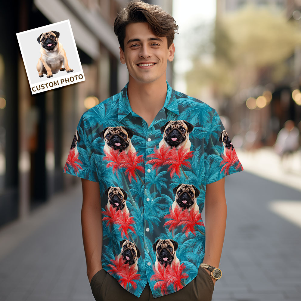 Chemises Hawaïennes Personnalisées Pour Hommes, Visage D'animal De Compagnie, Chemise Hawaïenne Flamant Rose, Cadeau Pour Amoureux Des Animaux De Compagnie - MaPhotochaussetteFr