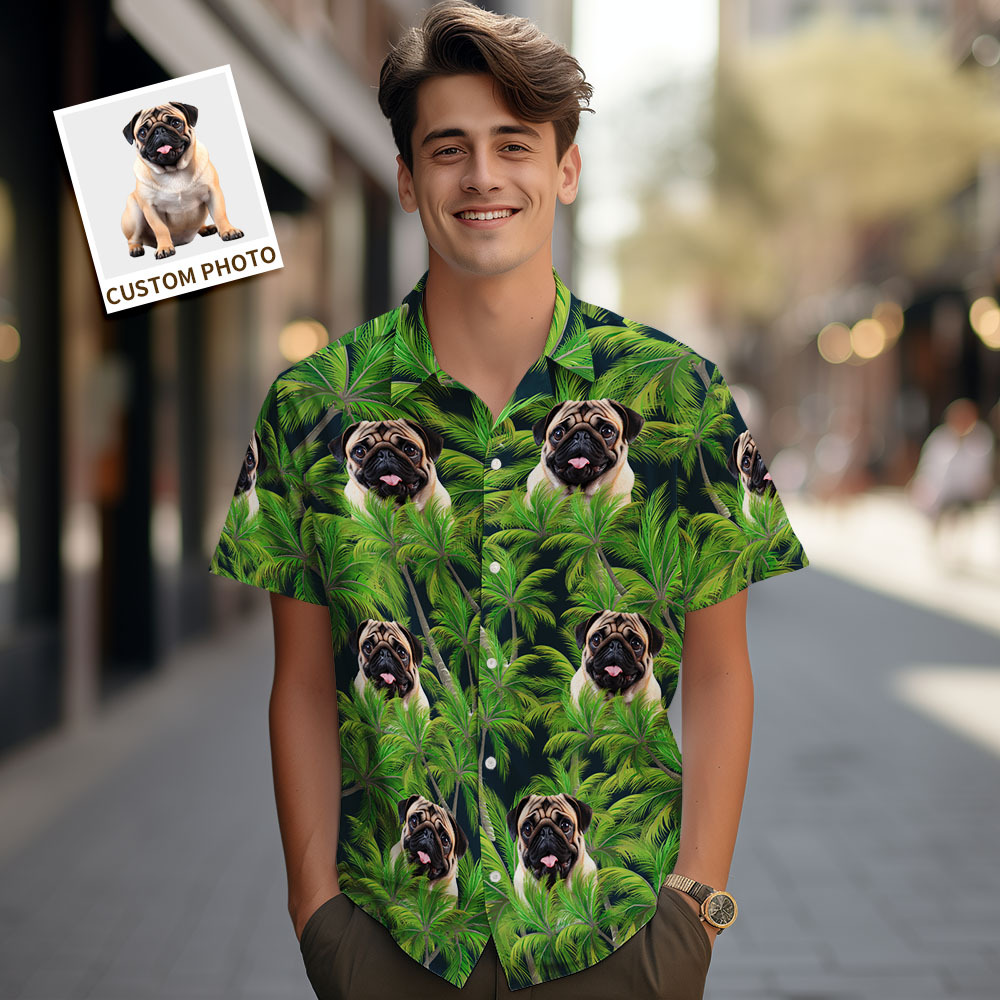 Chemises Hawaïennes Personnalisées Pour Hommes, Visage D'animal De Compagnie, Chemise Hawaïenne Flamant Rose, Cadeau Pour Amoureux Des Animaux De Compagnie - MaPhotochaussetteFr