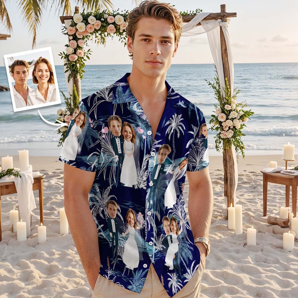 Chemise Hawaïenne Personnalisée Pour Couple De Mariage Chemise Hawaïenne Personnalisée Pour Couple De Mariage - MaPhotochaussetteFr