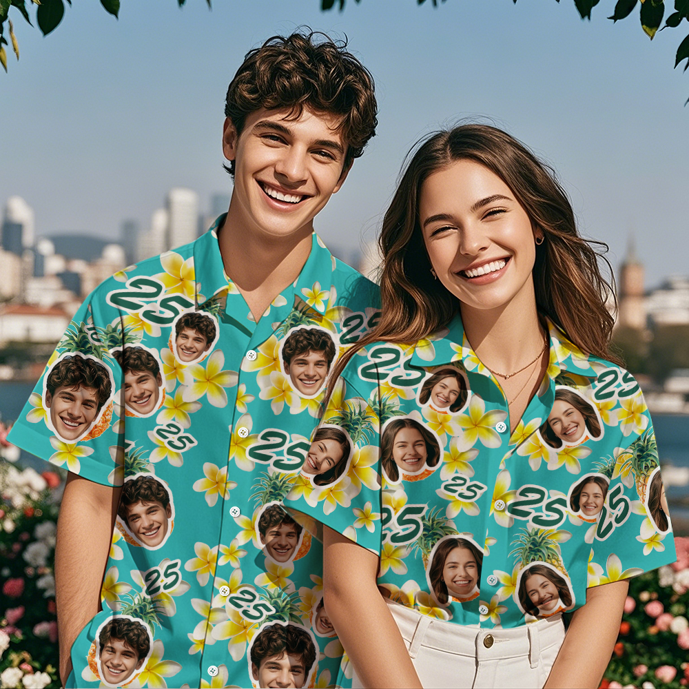Chemise Hawaïenne Personnalisée Cadeaux D'anniversaire Photo Et Âge Chemise Hawaïenne Chemises De Fête Amusantes - MaPhotochaussetteFr