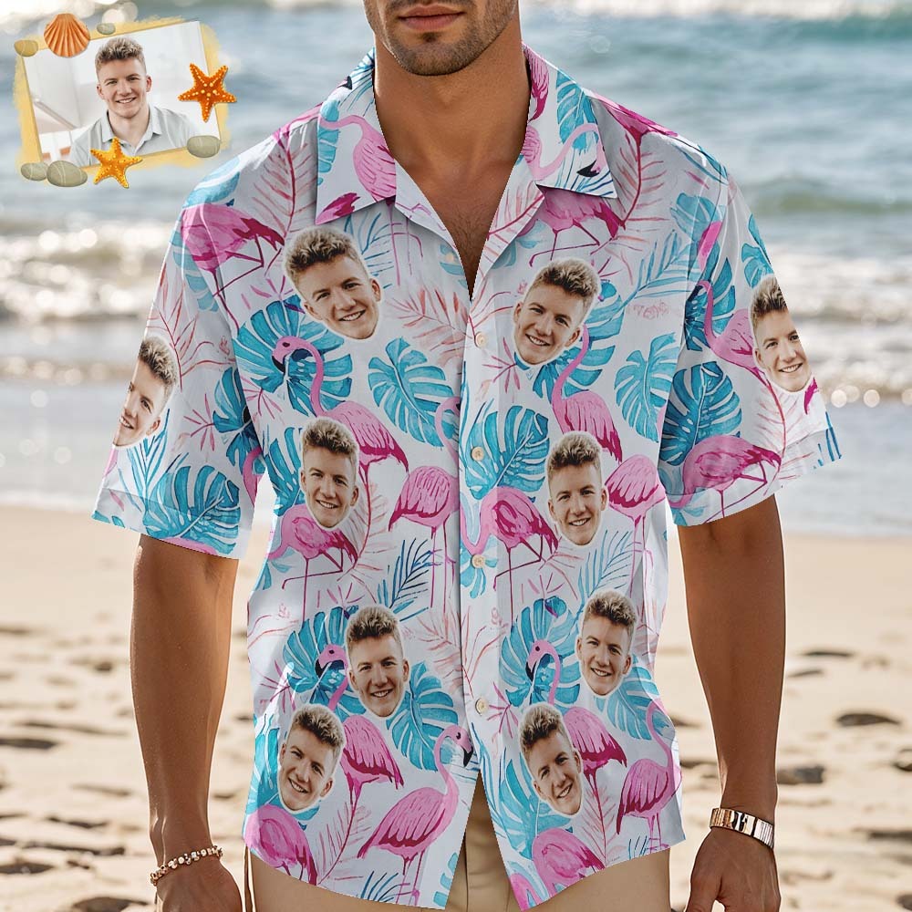 Chemise Hawaïenne Bleue À Fleurs Jaunes Personnalisée, Chemise Photo De Visage Personnalisée Pour Hommes, Cadeau Amusant Pour Les Vacances D'été - MaPhotochaussetteFr