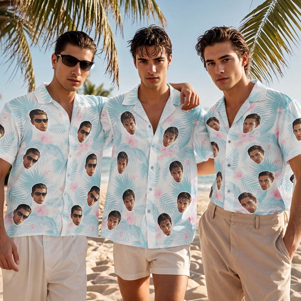 Chemise Hawaïenne Personnalisée, Chemise Hawaïenne Blanche À Fleurs, Chemise Hawaïenne Photo Personnalisée, Chemises De Fête De Vacances Amusantes - MaPhotochaussetteFr