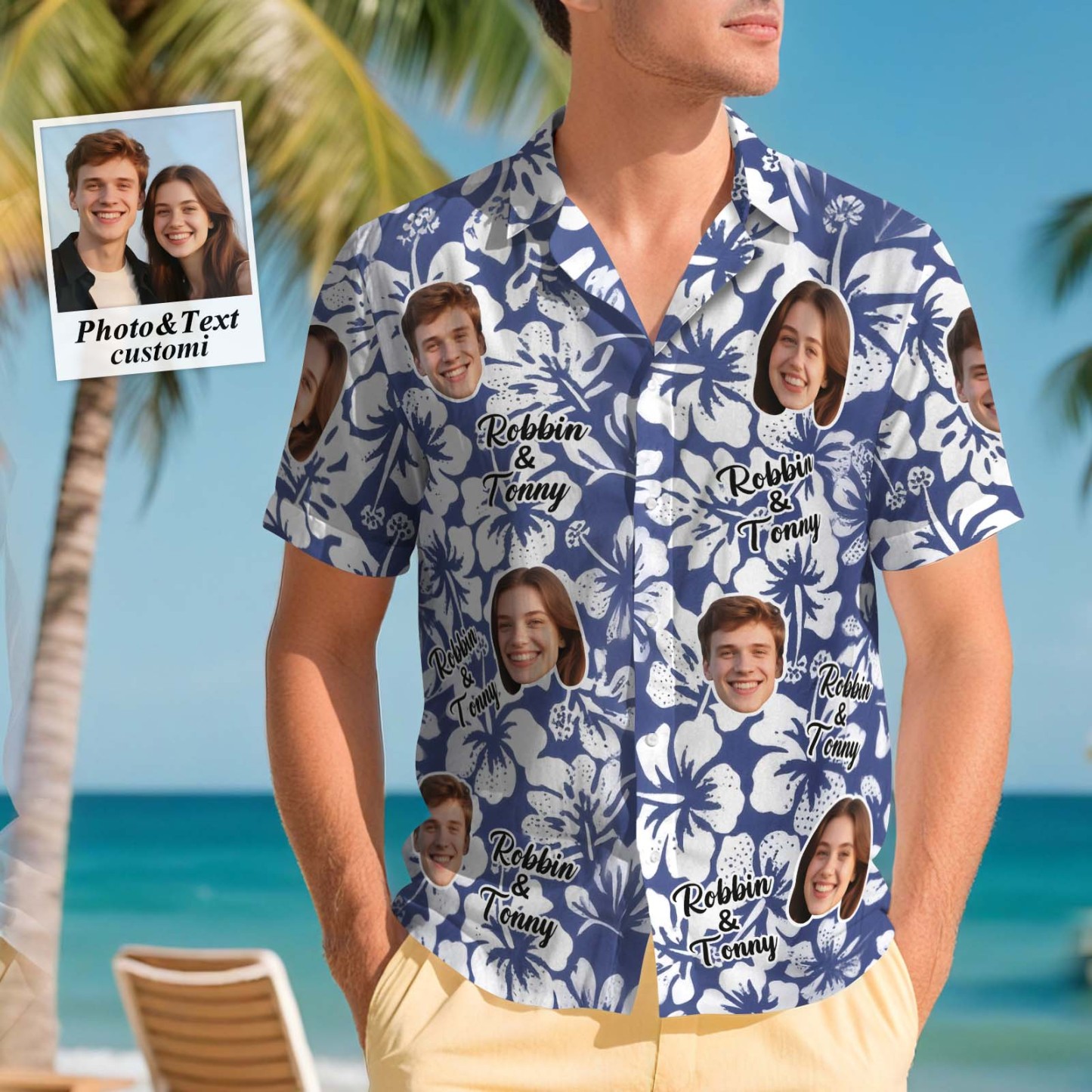 Chemises Hawaïennes Personnalisées Pour Hommes, Chemise Visage Aloha, Chemise Hawaïenne À Feuillage Tropical Luxuriant, Cadeau Pour Les Vacances D'été - MaPhotochaussetteFr