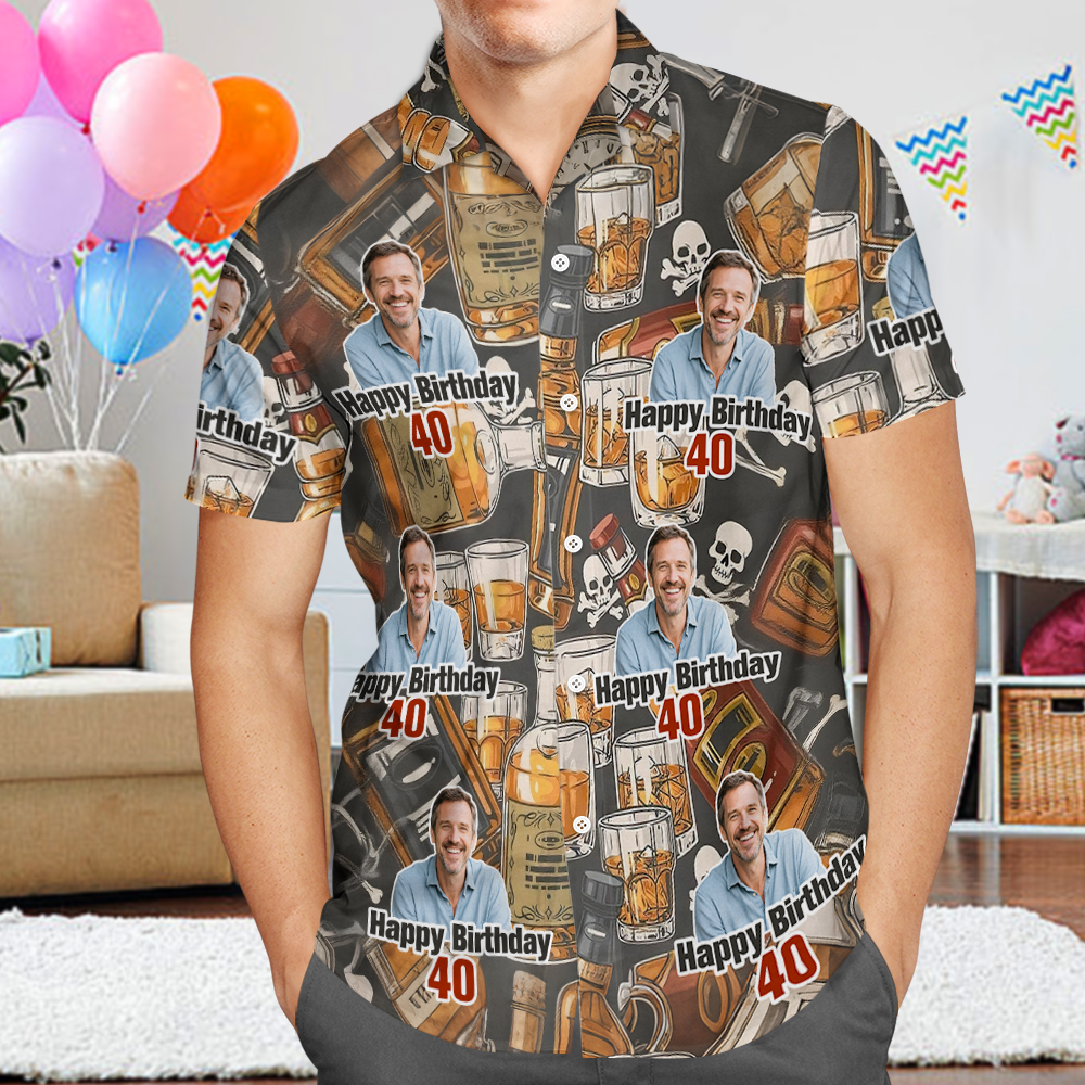 Personnalisez Votre Propre Chemise Hawaïenne D'anniversaire Avec Votre Visage, Votre Date Et Votre Nom, Votre Chemise Personnalisée Avec Fleur De Bière Et Palmier, 5 Styles