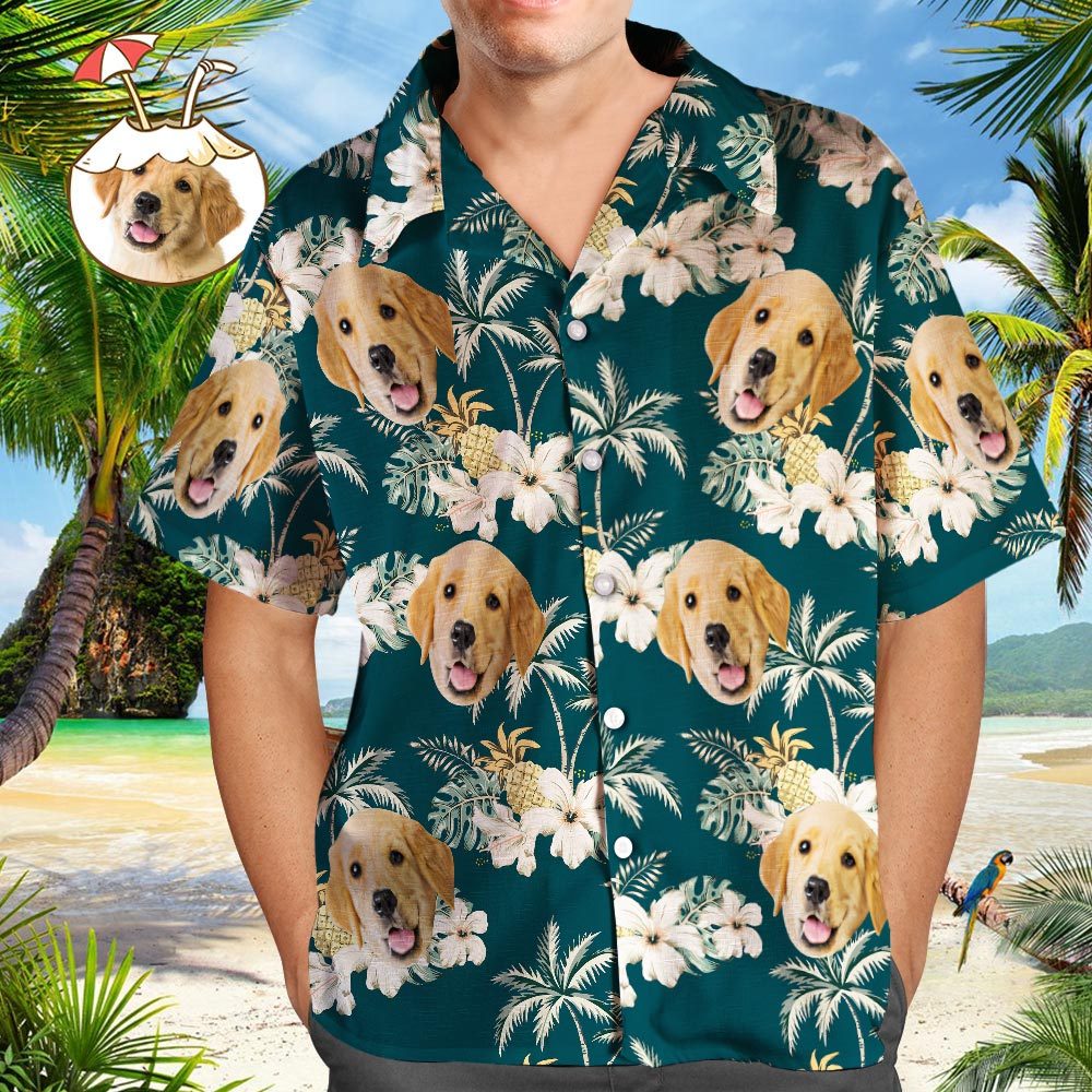 Chemises Hawaïennes Personnalisées Avec Visage D'animal De Compagnie Funky Vintage Hawaiian Shirt Casual Button-down Short Sleeve