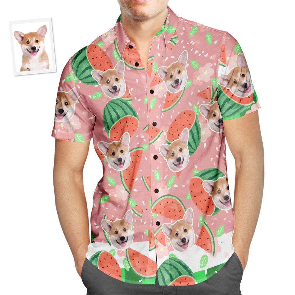 Visage Personnalisé Chemise Hawaïenne Dessin Animé Pastèque Hommes Populaire Partout Impression Hawaïenne Plage Chemise Cadeau De Vacances -