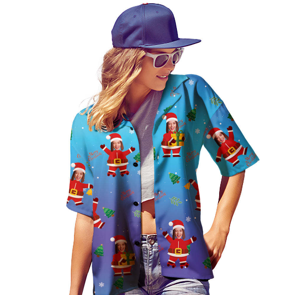 Chemises Hawaïennes À Visage Personnalisé Cadeau De Noël Personnalisé Chemise De Plage Tropicale Pour Femmes Chemises De Noël -