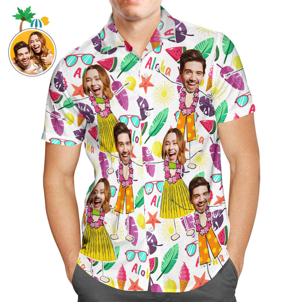 Chemise Hawaïenne Homme Visage Personnalisé Beach Party Hula Aloha Shirt -