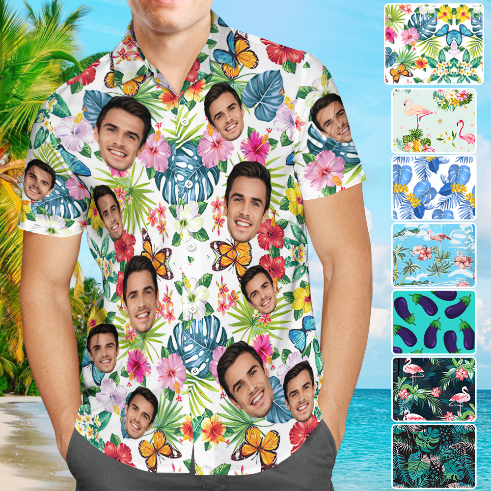 test Chemise Hawaïenne Personnalisée Pour Hommes, Impression Intégrale De Grandes Feuilles, Manches Courtes
