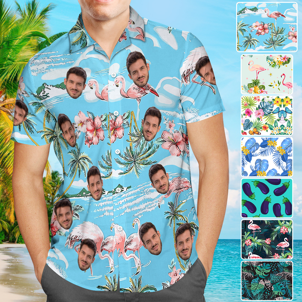 test Chemise Hawaïenne Personnalisée Pour Hommes, Impression Intégrale De Grandes Feuilles, Manches Courtes