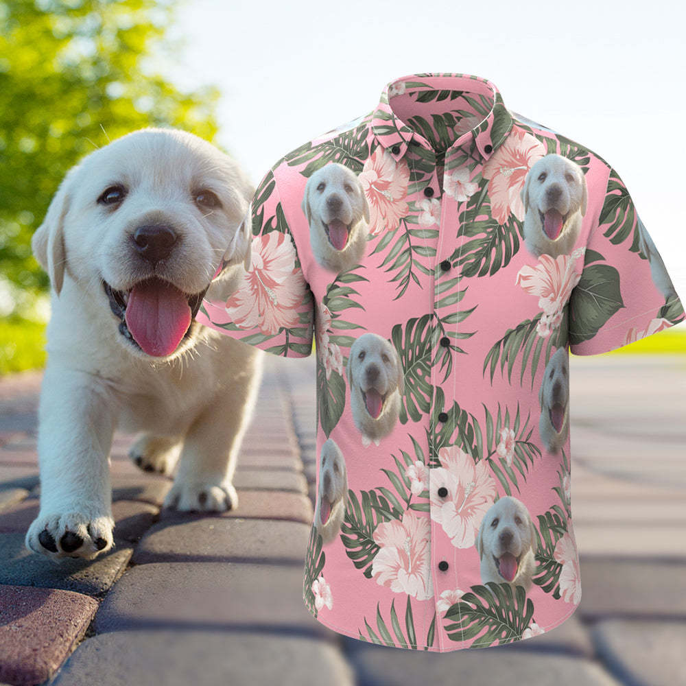 Visage De Chien Personnalisé Style Hawaïen Fleurs Roses Chien Et Propriétaire Assortis Chemises Hawaïennes -