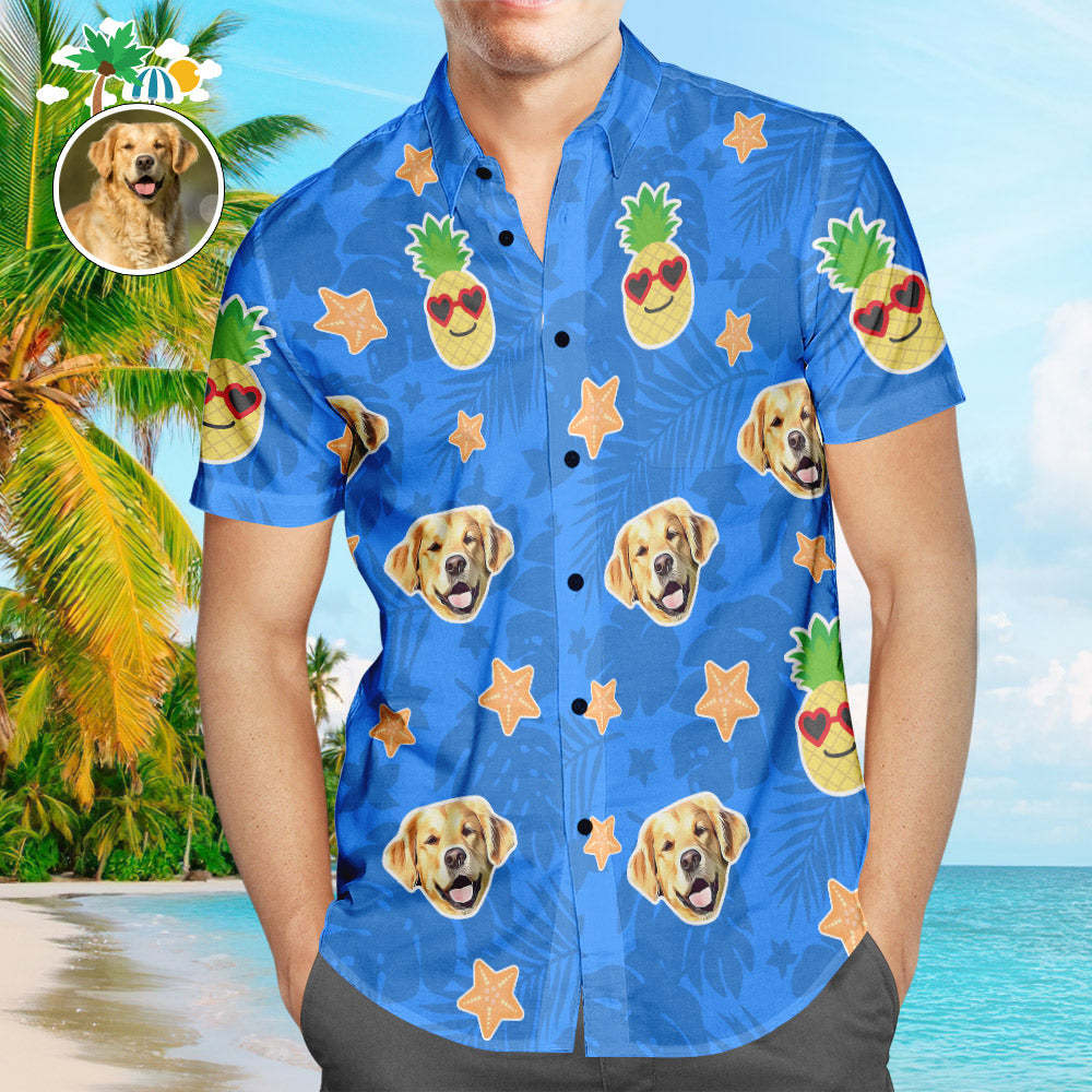 Visage Personnalisé Hommes Chemises Hawaïennes Ananas Aloha Chemise Hawaïenne Avec Votre Visage D'animal De Compagnie -