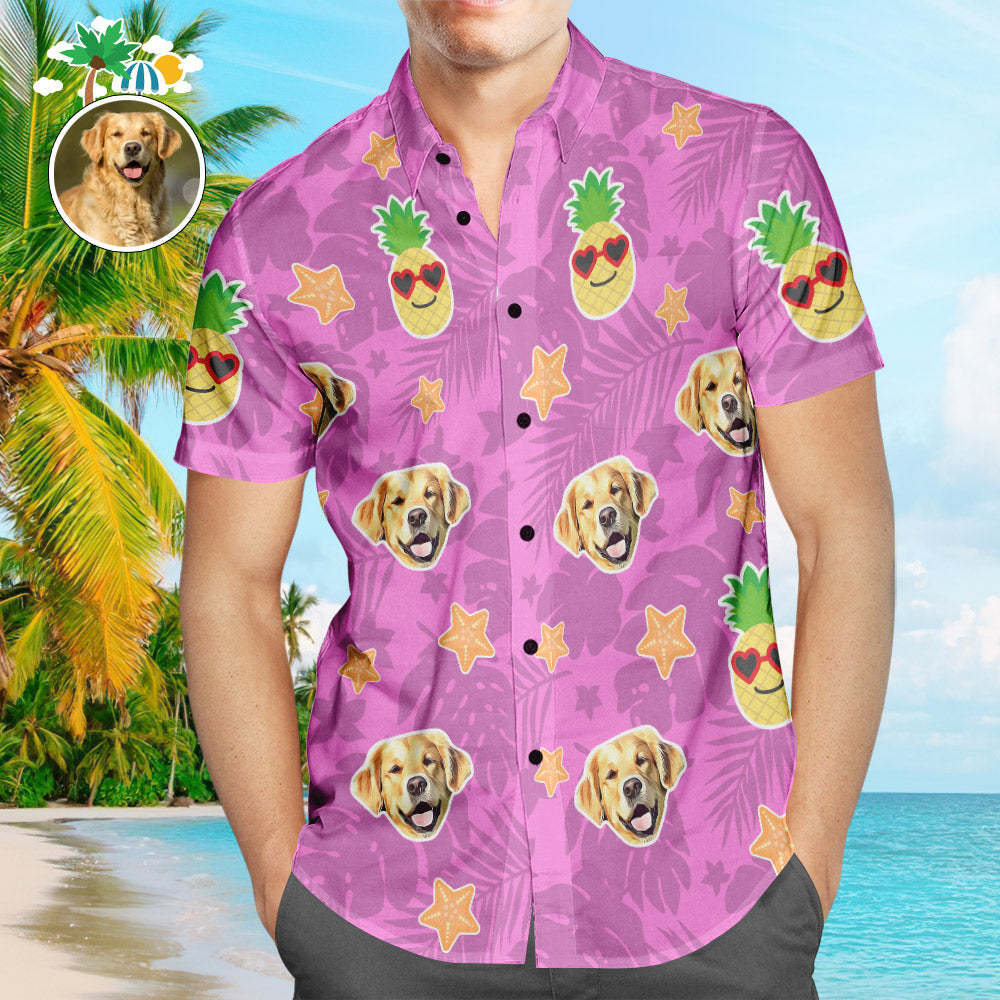 Visage Personnalisé Hommes Chemises Hawaïennes Ananas Aloha Chemise Hawaïenne Avec Votre Visage D'animal De Compagnie -