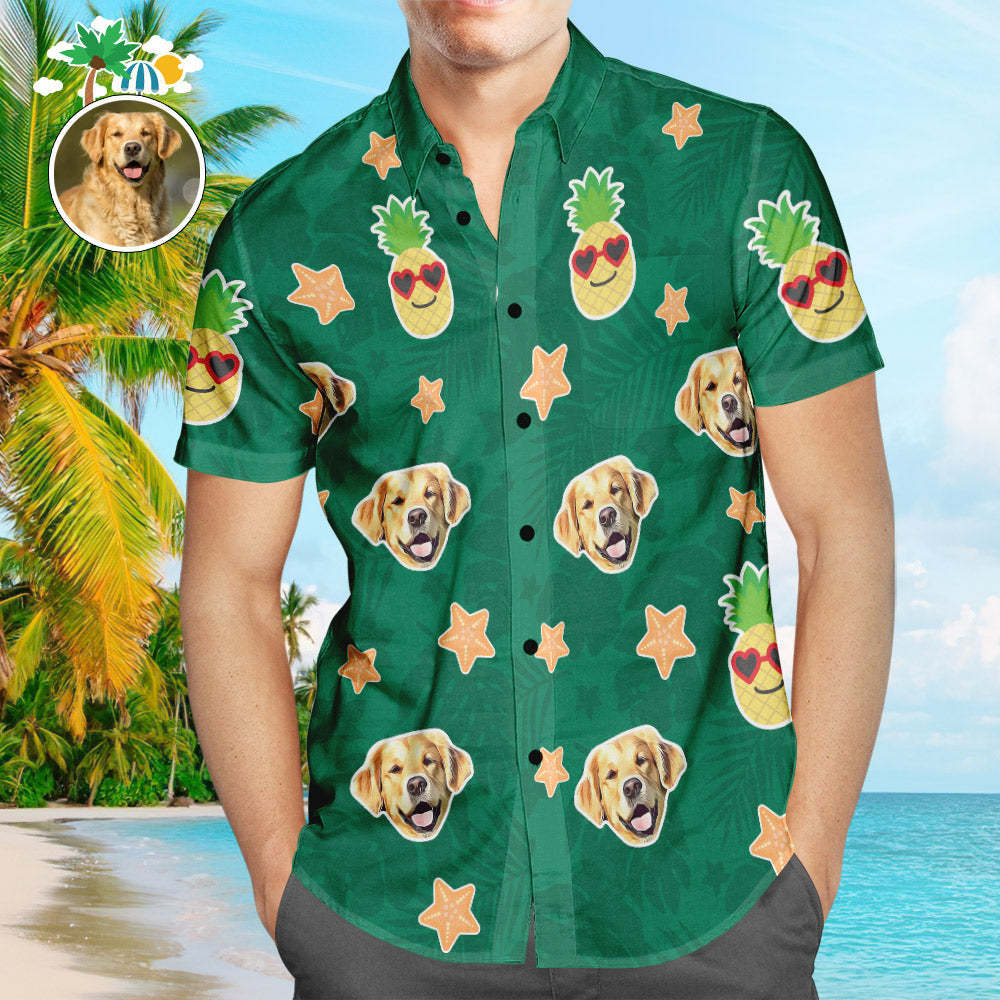 Visage Personnalisé Hommes Chemises Hawaïennes Ananas Aloha Chemise Hawaïenne Avec Votre Visage D'animal De Compagnie -