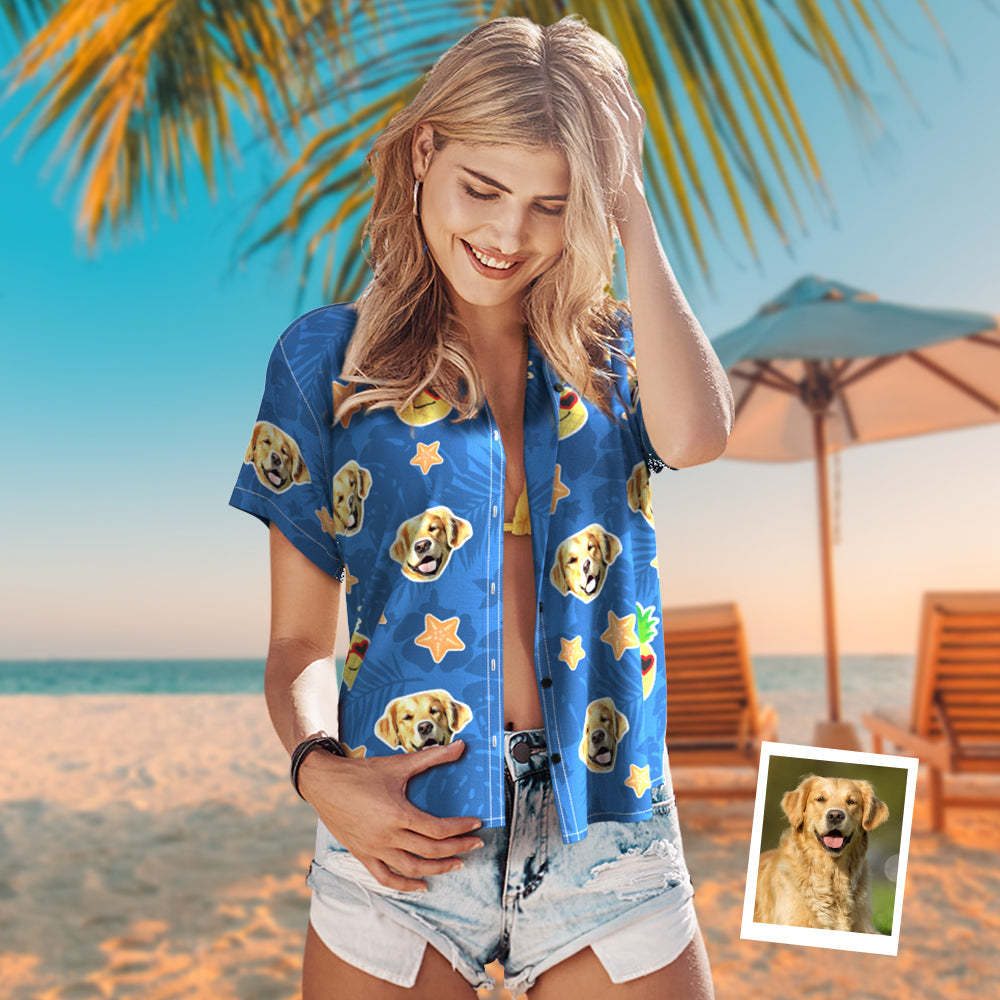 Visage Personnalisé Femmes Chemises Hawaïennes Ananas Aloha Chemise Hawaïenne Avec Votre Visage D'animal De Compagnie -