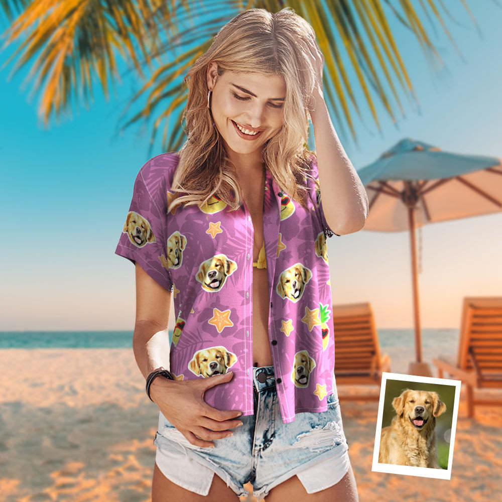 Visage Personnalisé Femmes Chemises Hawaïennes Ananas Aloha Chemise Hawaïenne Avec Votre Visage D'animal De Compagnie -