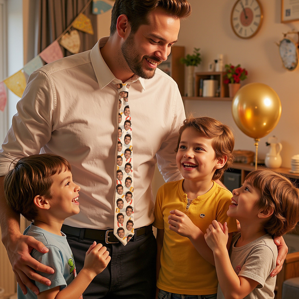 Cravate De Papa Personnalisée Avec Visages, Boîte À Outils, Cadeau Personnalisé Pour Les Pères