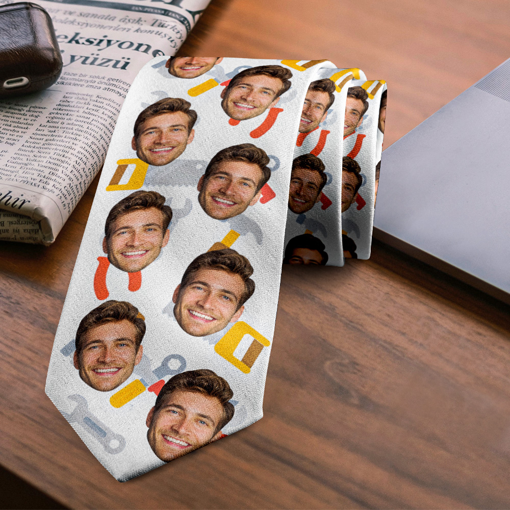 Cravate De Papa Personnalisée Avec Visages, Boîte À Outils, Cadeau Personnalisé Pour Les Pères