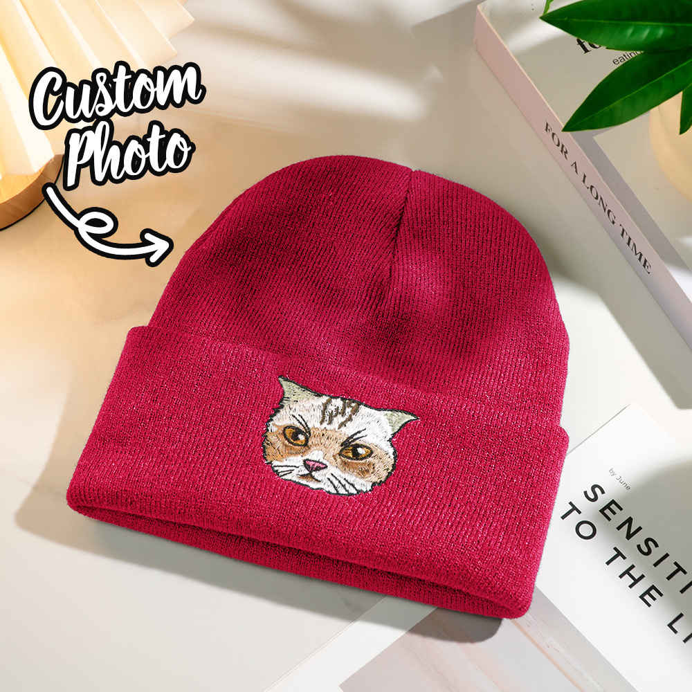 Bonnets Brodés À La Main Personnalisés, Bonnets D’anime Pet Portrait Pour Hommes Et Femmes, Cadeaux Du Labrador Blanc, Chapeaux D’hiver Noirs, Cadeau Pour Petit Ami - MaPhotochaussetteFr