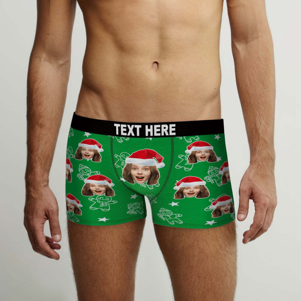 Sous-vêtements De Noël Personnalisés Avec Visage, Boxers Personnalisés Imprimés Avec Motif Biscuit Et Chapeaux, Cadeau Pour Petit Ami -