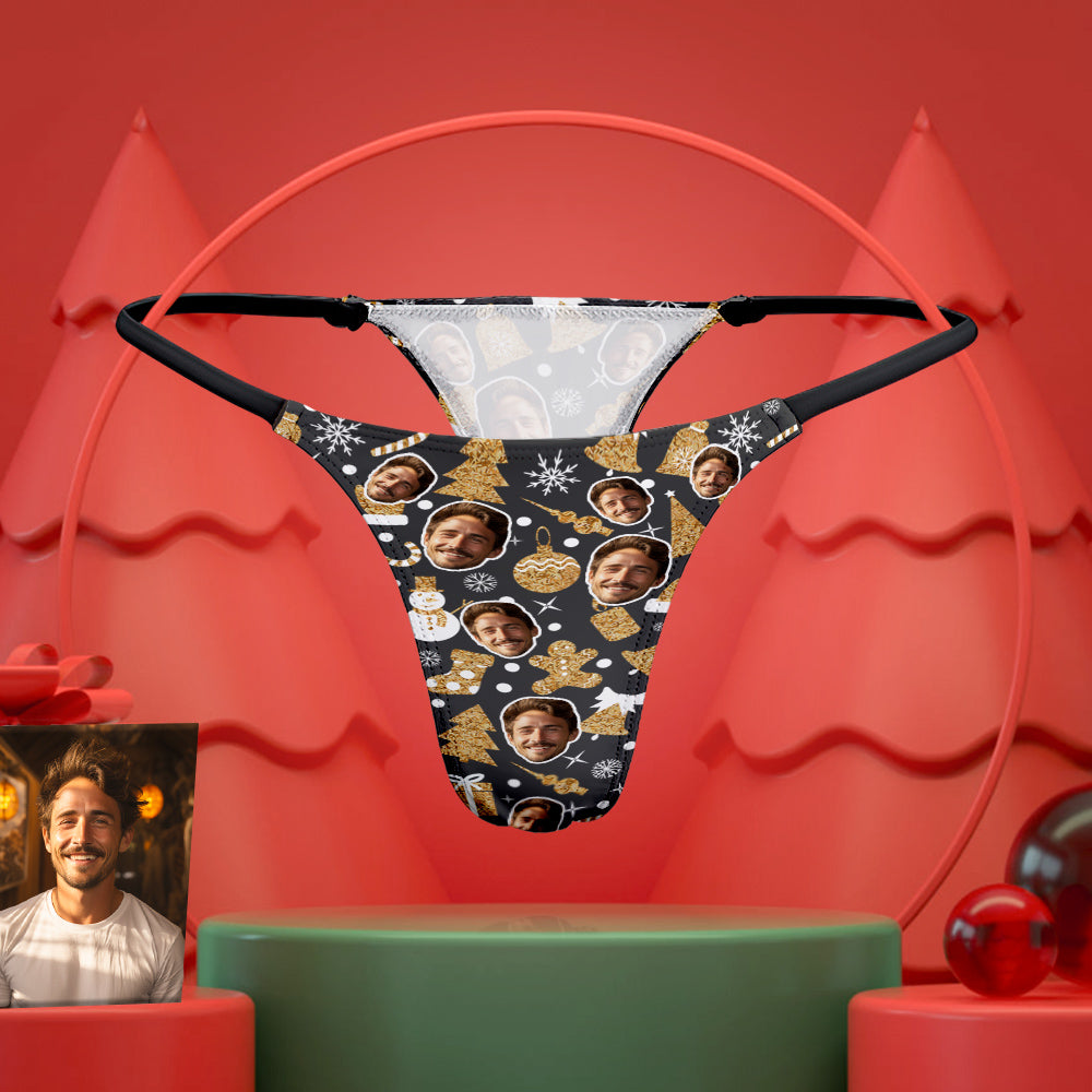 Cadeau De Noël Tanga Thong Pour Femmes Avec Visage Personnalisé Pour Elle