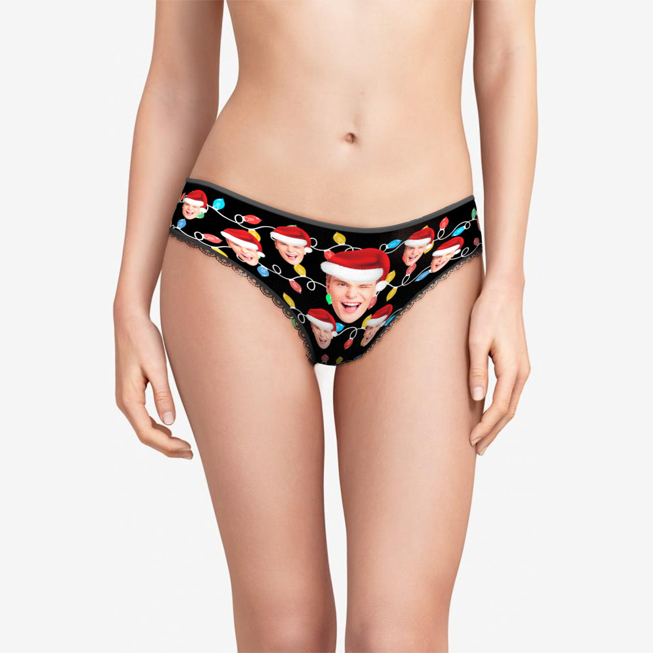 Culotte Faciale Personnalisée, Photo Personnalisée, Culotte En Dentelle À Led De Noël Pour Femmes