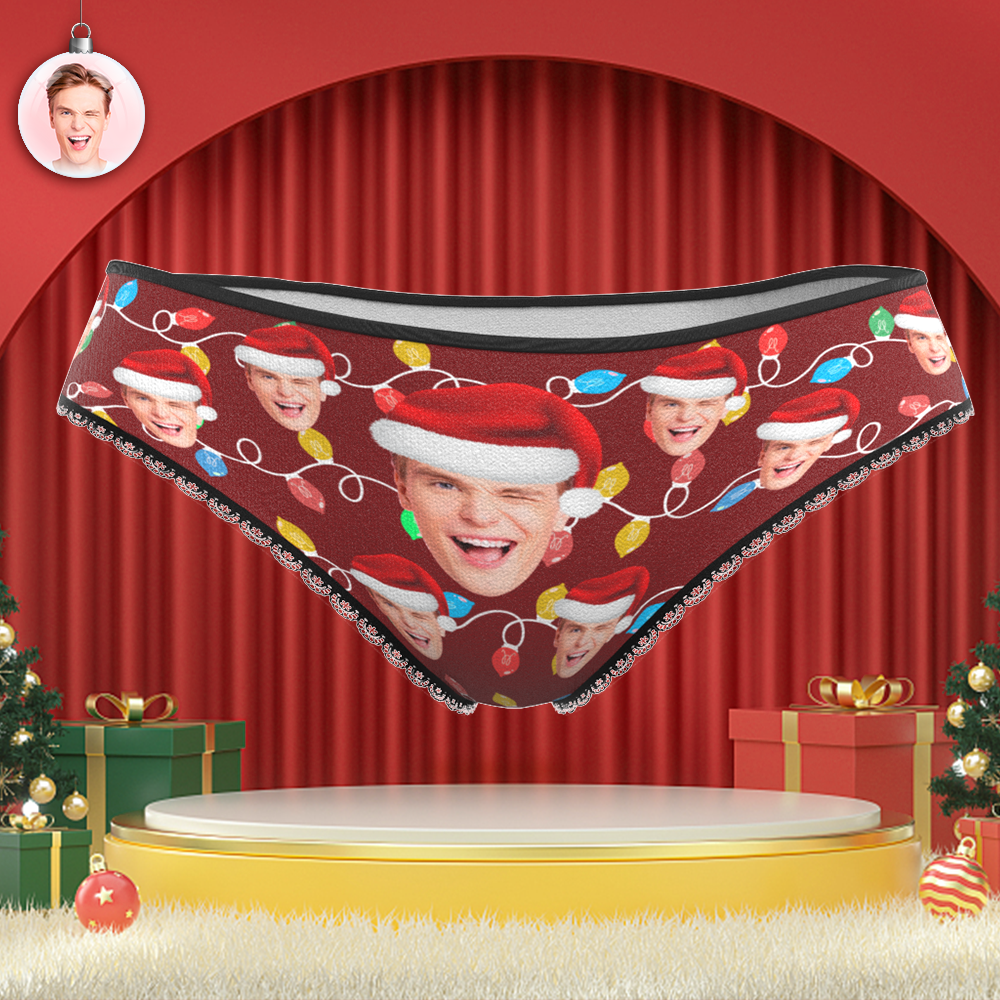 Culotte Faciale Personnalisée, Photo Personnalisée, Culotte En Dentelle À Led De Noël Pour Femmes -
