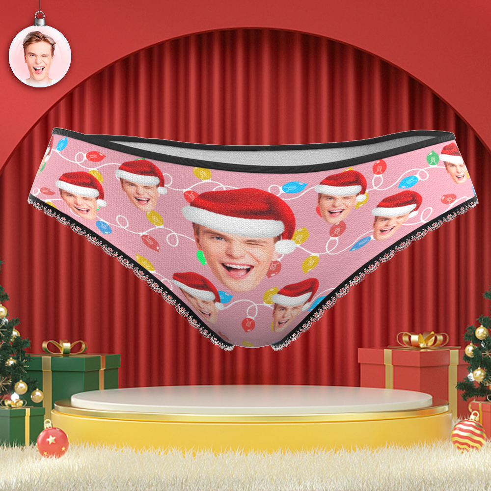 Culotte Faciale Personnalisée, Photo Personnalisée, Culotte En Dentelle À Led De Noël Pour Femmes -