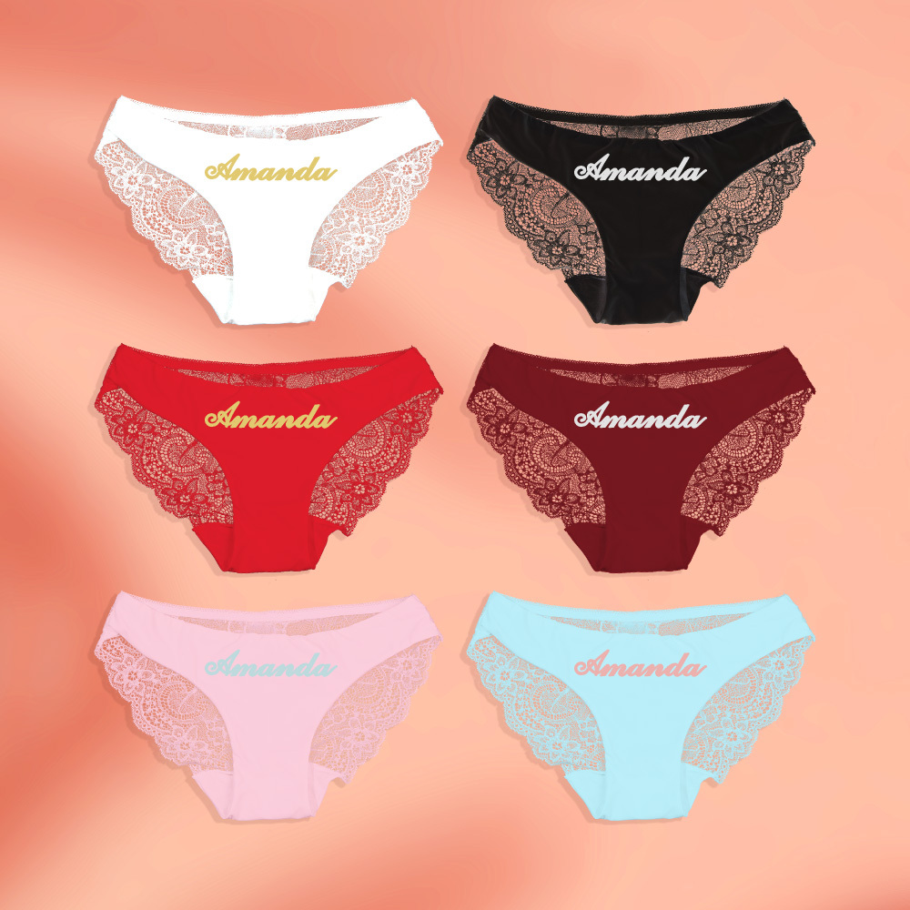 Culotte En Dentelle Personnalisée Avec Nom Personnalisé, Cadeau Pour Noël, Saint-valentin - MaPhotochaussetteFr