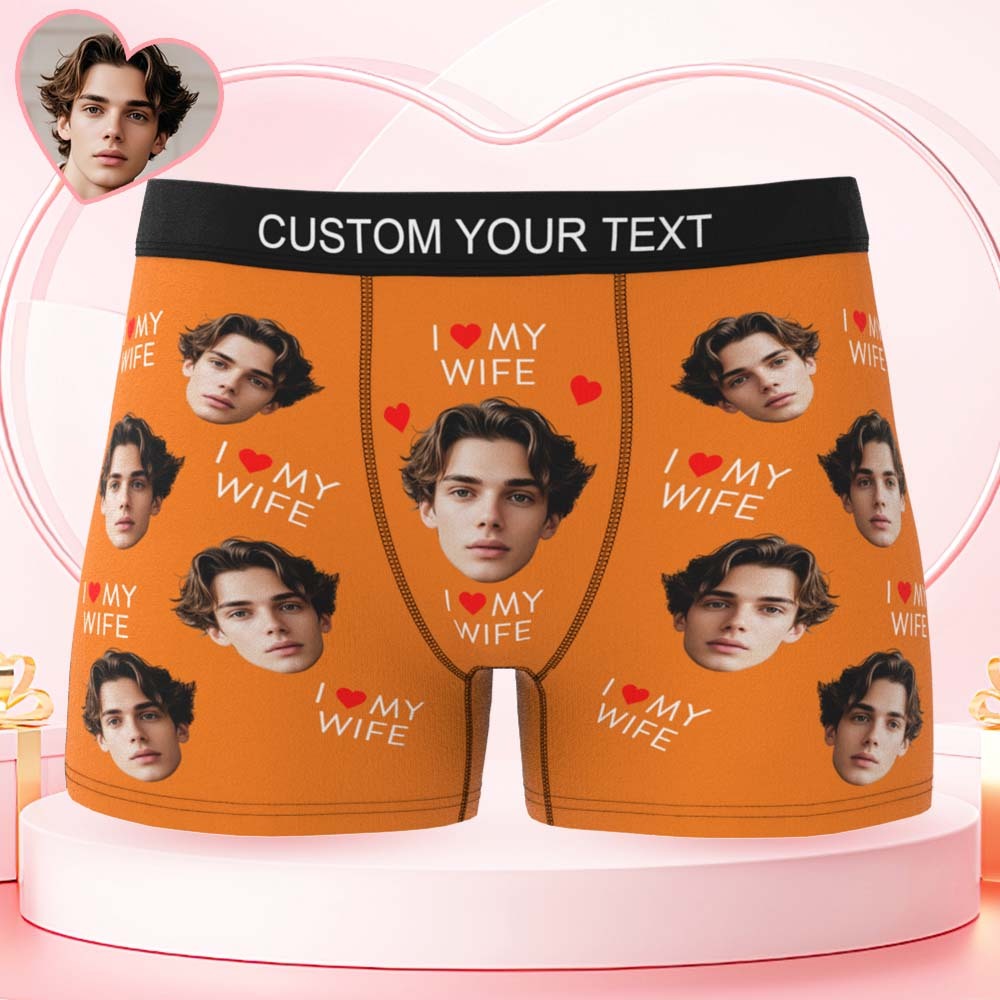Boxer Personnalisé Pour Homme Avec Visage I Love My Wife Boxer Ceinture Personnalisée Couleur Visage Boxers Sous-vêtements Saint Valentin - MaPhotochaussetteFr