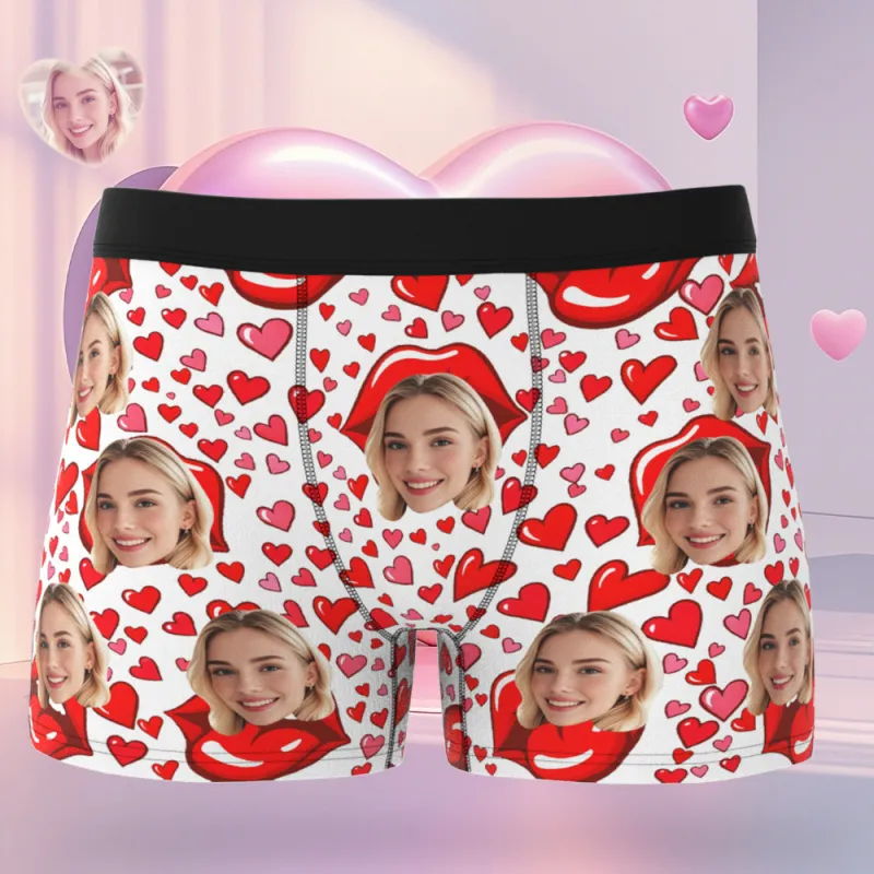 Boxer Personnalisé Pour Homme Avec Motif Lèvres Rouges, Cadeau Fantaisie Pour Lui