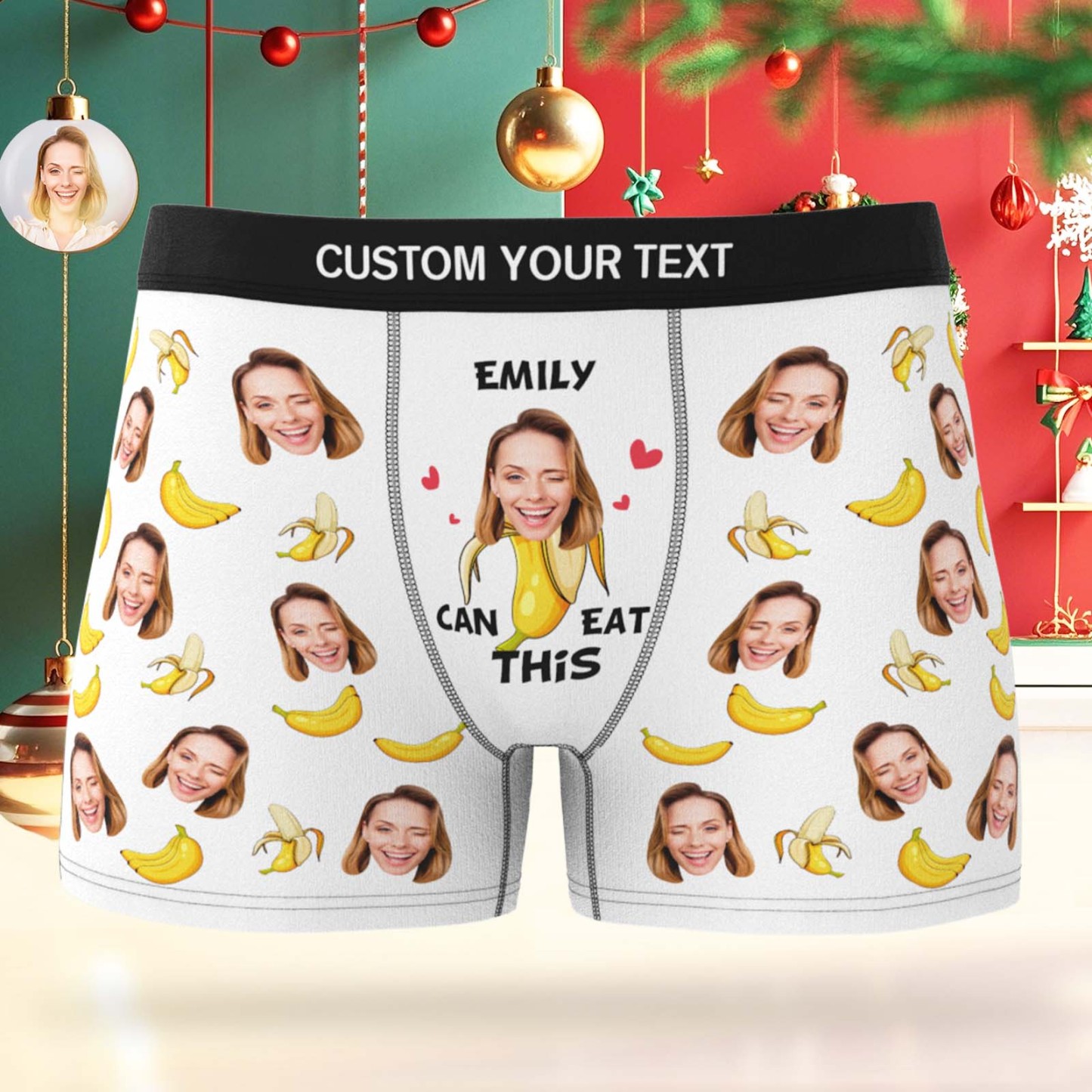 Boxer Personnalisé Pour Homme, Cadeau De Noël Humoristique Avec Le Visage D'emily. - MaPhotochaussetteFr