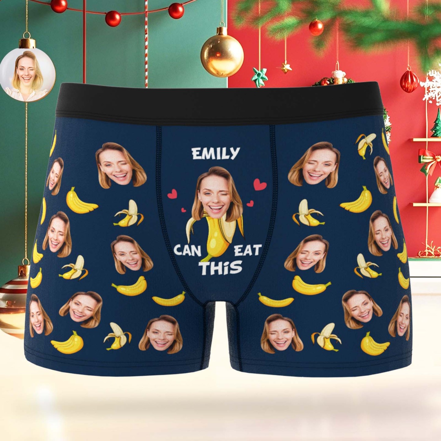 Boxer Personnalisé Pour Homme, Cadeau De Noël Humoristique Avec Le Visage D'emily. - MaPhotochaussetteFr