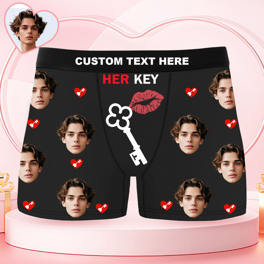 Boxers Personnalisés Pour Hommes Avec Photo Humoristique Et Motif « her Key » (lèvres Rouges Et Clé). - MaPhotochaussetteFr