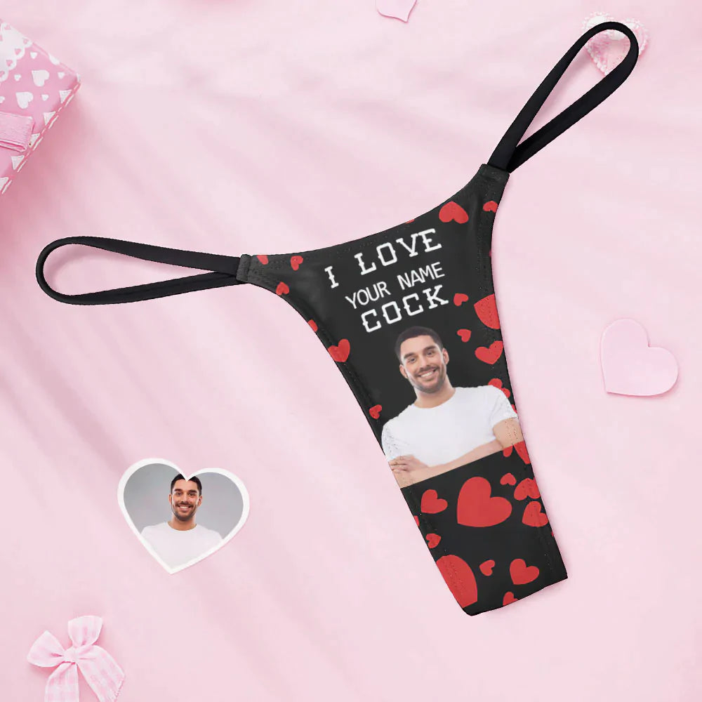 String Tanga Femme Visage Personnalisé Cadeau Saint Valentin I Love Your Name Cock