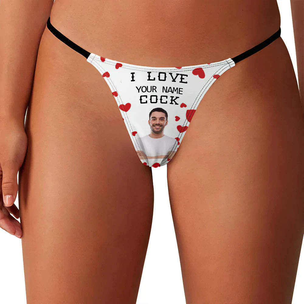 String Tanga Femme Visage Personnalisé Cadeau Saint Valentin I Love Your Name Cock -