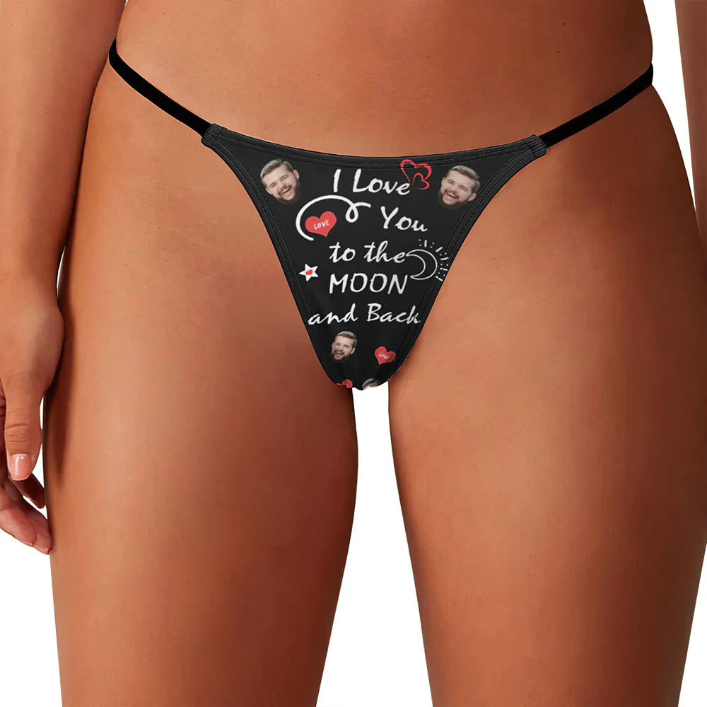 String Tanga Femme Visage Personnalisé Je T'aime Jusqu'à La Lune Et Retour Cadeau Saint Valentin
