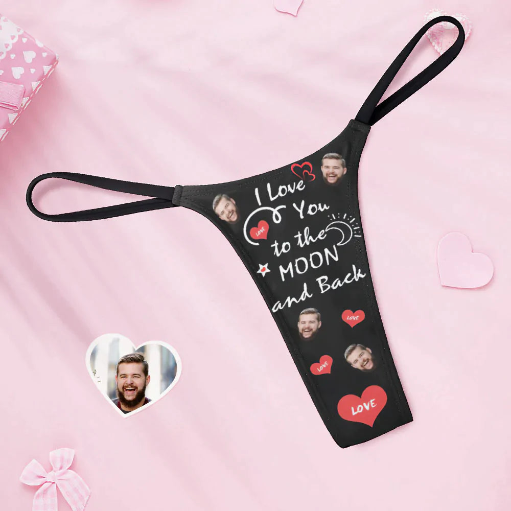 String Tanga Femme Visage Personnalisé Je T'aime Jusqu'à La Lune Et Retour Cadeau Saint Valentin